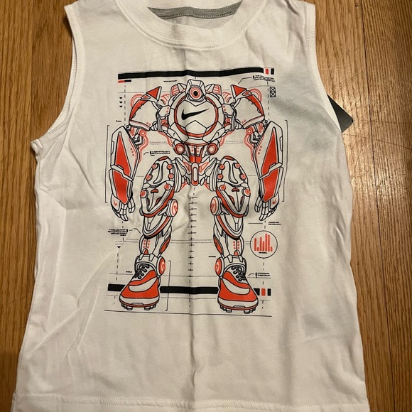 Nike Little Boys White Robot Tank Top and Navy Orange Shorts Set - Picture 3 of 3